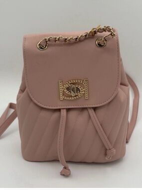 BEBE - Hera Quilted Pink Mini Backpack with Gold Chain Accent - Blush Pink